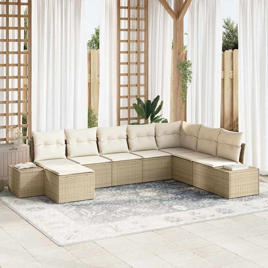 Set Divano da Giardino con cuscino 8 pcs Beige polyrattan
