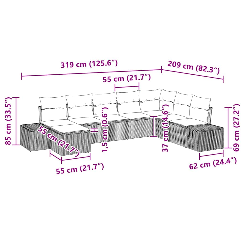 Set Divano da Giardino con cuscino 8 pcs polyrattan | homemem39