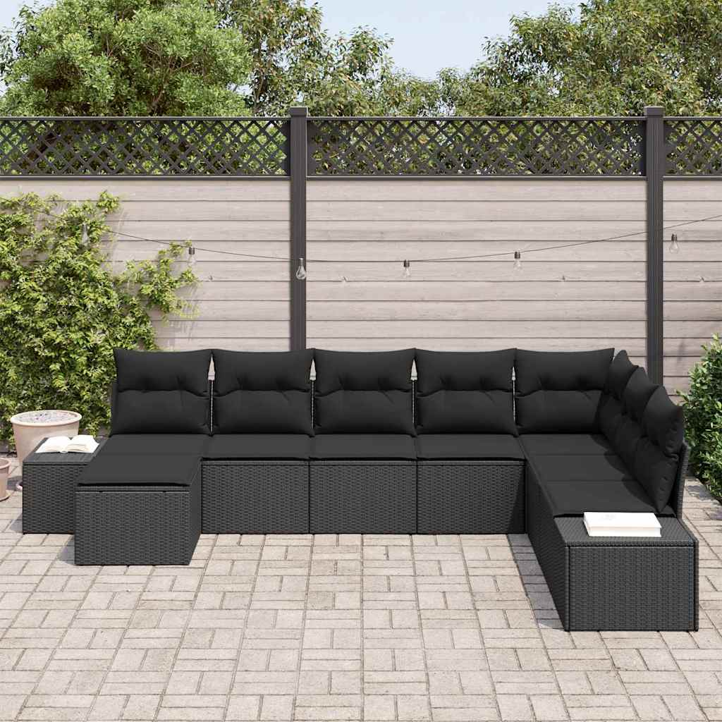 Set Divano da Giardino con cuscino 8 pcs Nero polyrattan | homemem39