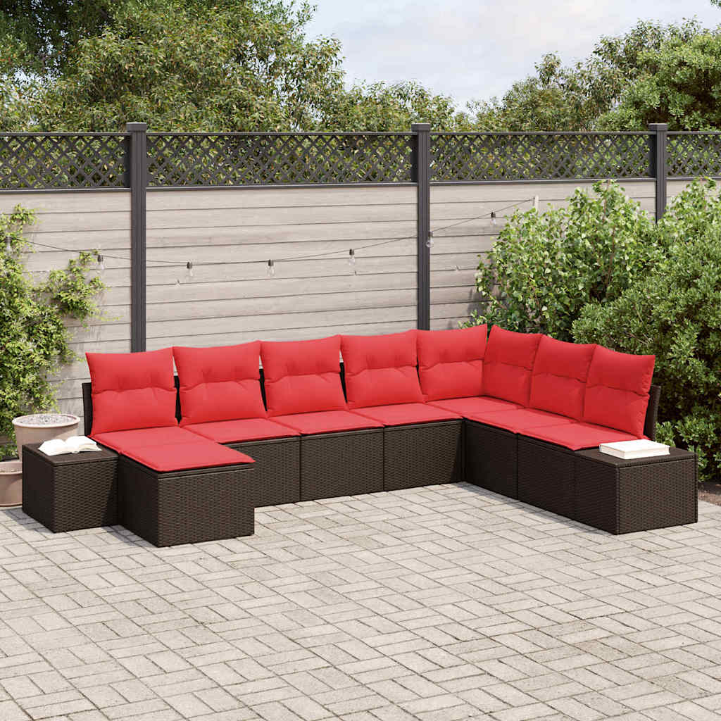 Set Divano da Giardino con cuscino 8 pcs Marrone polyrattan | homemem39