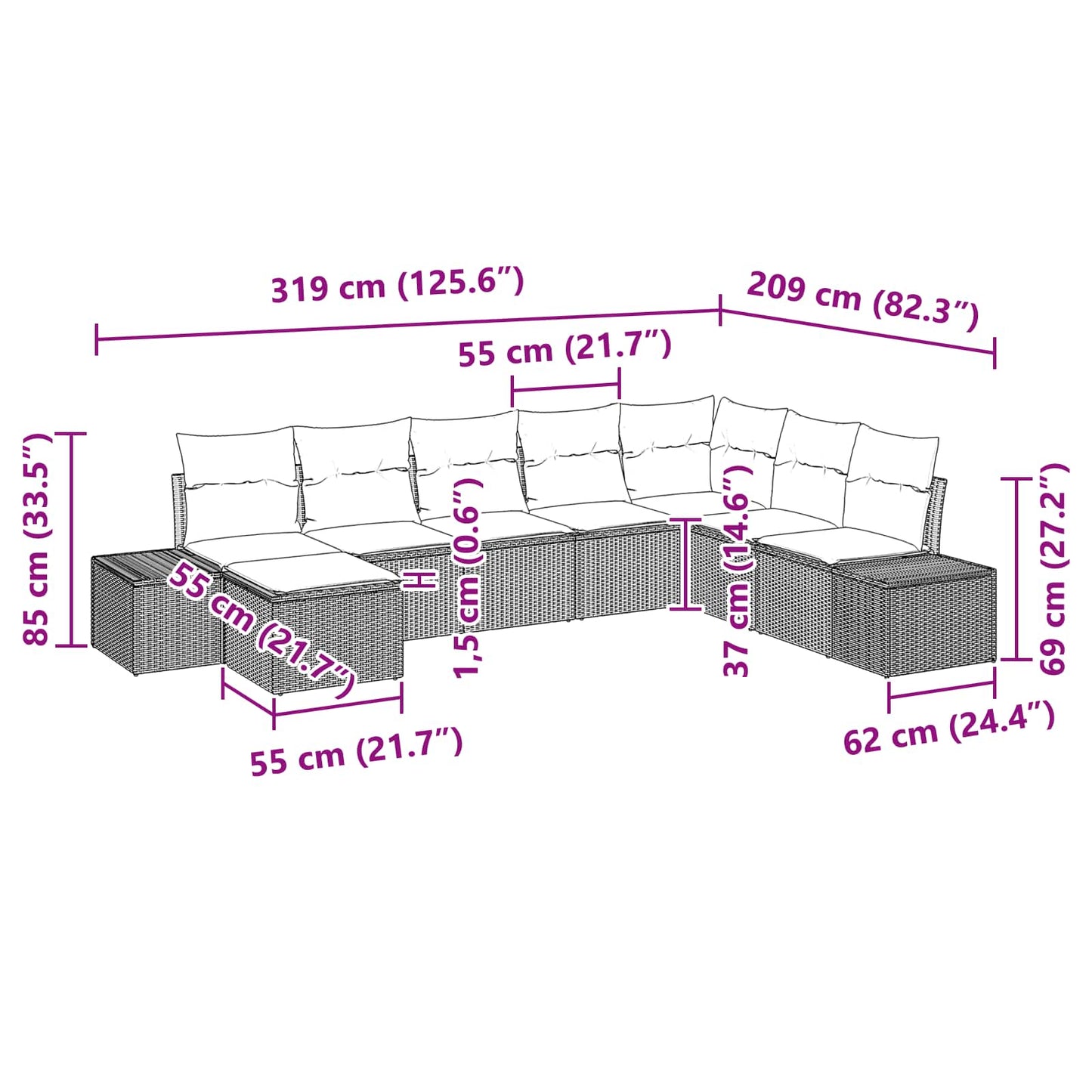 Set Divano da Giardino 8 pz Nero polyrattan | homemem39