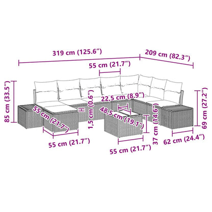 Set Divano da Giardino con cuscino 9 pcs Marrone polyrattan | homemem39