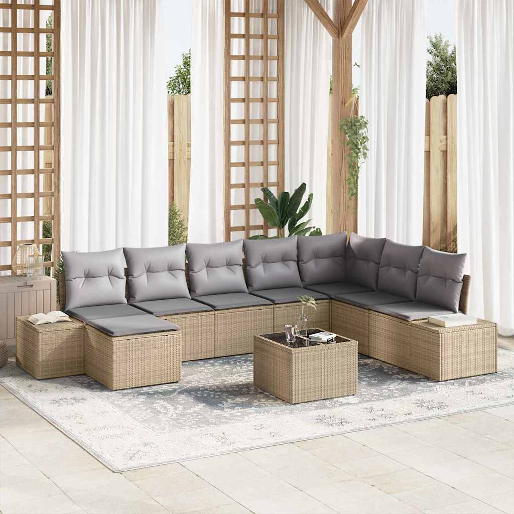 Set Divano da Giardino con cuscino 9 pcs Beige polyrattan | homemem39