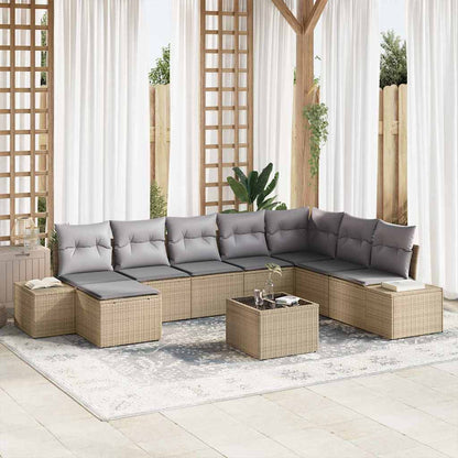 Set Divano da Giardino con cuscino 9 pcs Beige polyrattan | homemem39