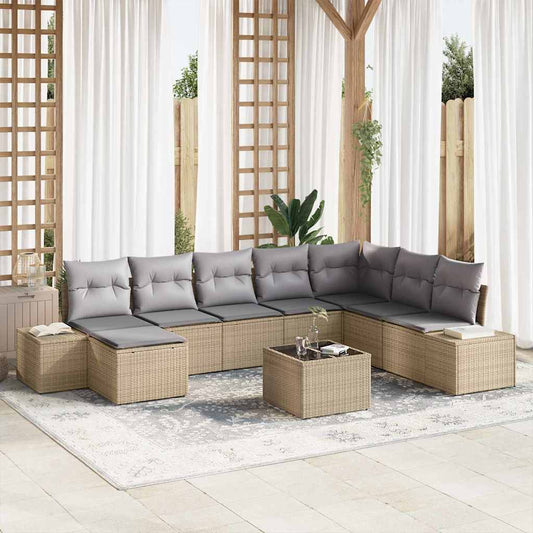 Set Divano da Giardino con cuscino 9 pcs Beige polyrattan | homemem39