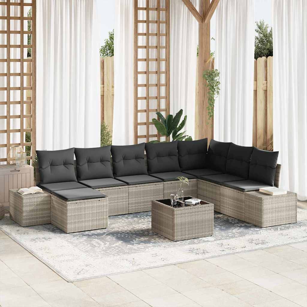 Set Divano da Giardino 9 pcs Grigio chiaro polyrattan | homemem39