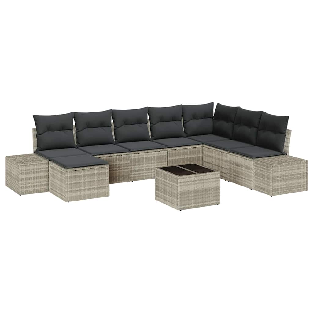 Set Divano da Giardino 9 pcs Grigio chiaro polyrattan | homemem39