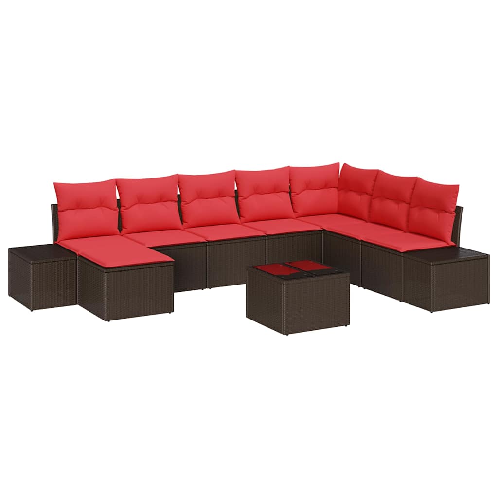 Set Divano da Giardino con cuscino 9 pcs Marrone polyrattan | homemem39