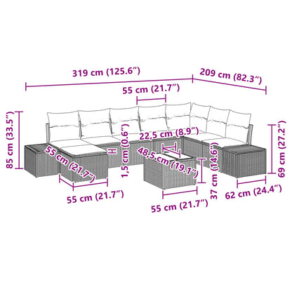 Set Divano da Giardino 9 pz Marrone polyrattan