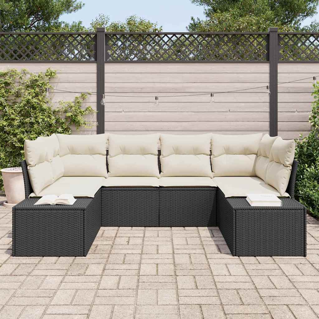 Set Divano da Giardino con cuscino 6 pcs Nero polyrattan | homemem39