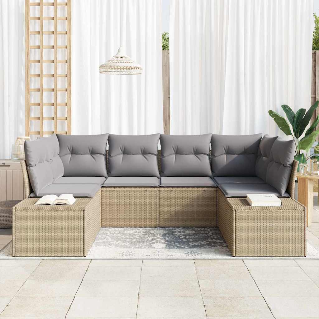 Set Divano da Giardino con cuscino 6 pcs Beige polyrattan | homemem39