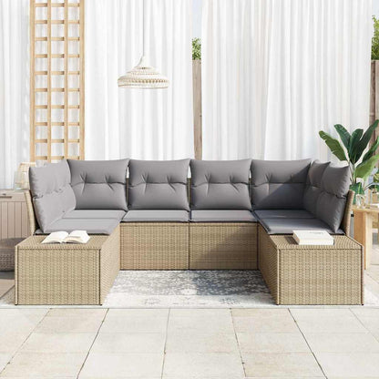 Set Divano da Giardino con cuscino 6 pcs Beige polyrattan | homemem39