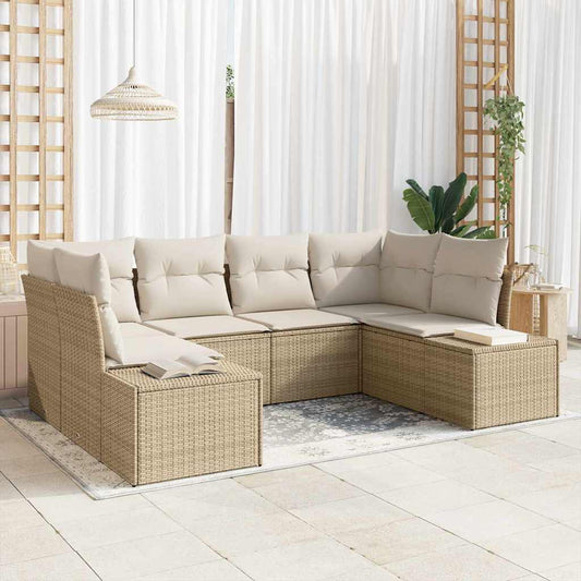 Set Divano da Giardino con cuscino 6 pcs Beige Poly Rattan