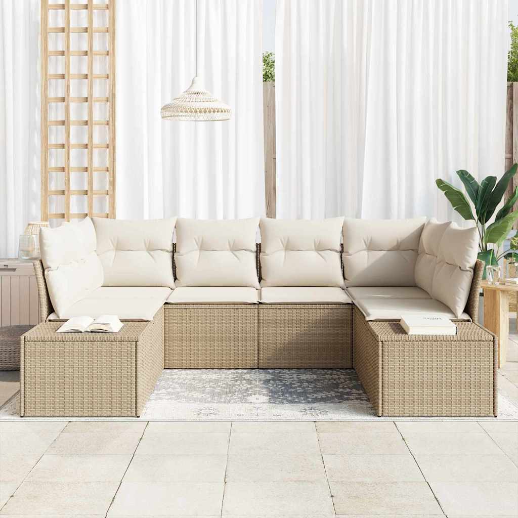 Set Divano da Giardino con cuscino 6 pcs Beige Poly Rattan
