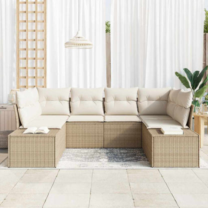 Set Divano da Giardino con cuscino 6 pcs Beige Poly Rattan