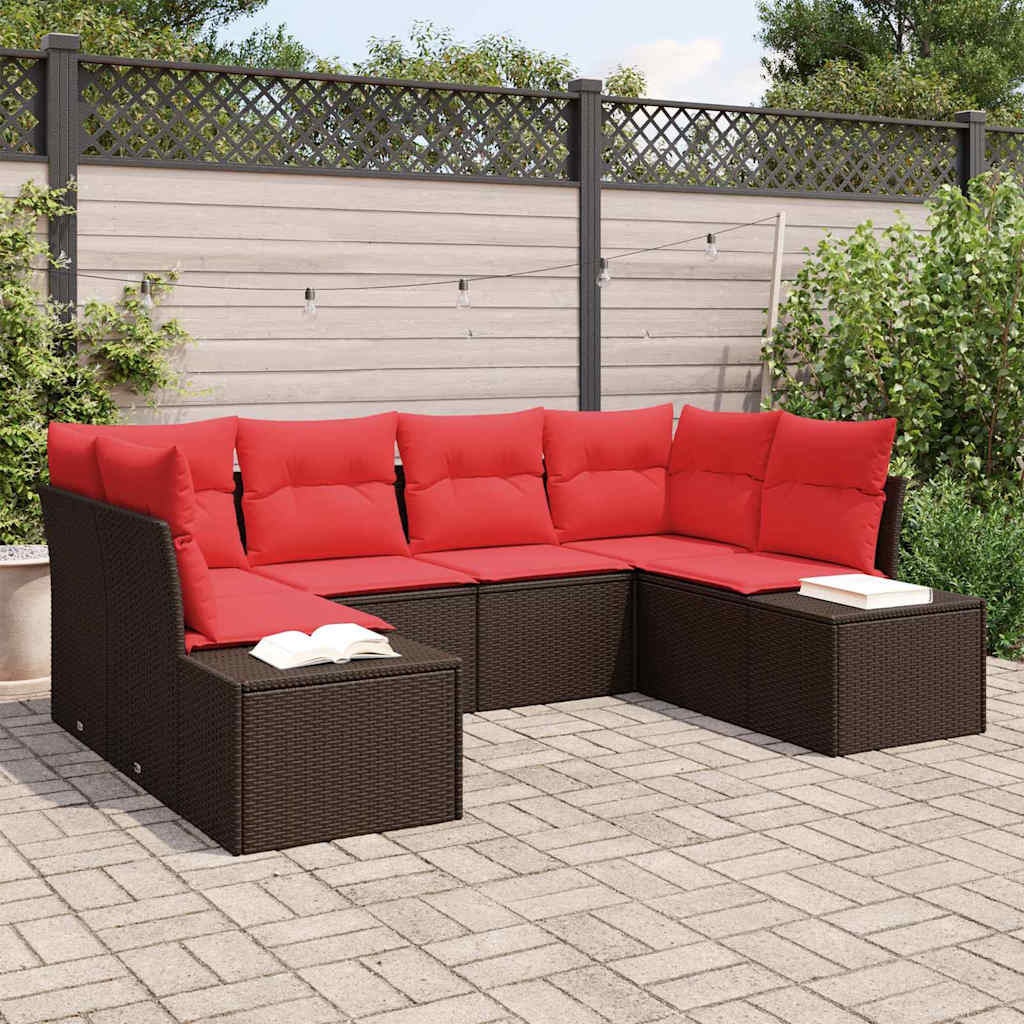 Set Divano da Giardino con cuscino 6 pcs Marrone polyrattan | homemem39