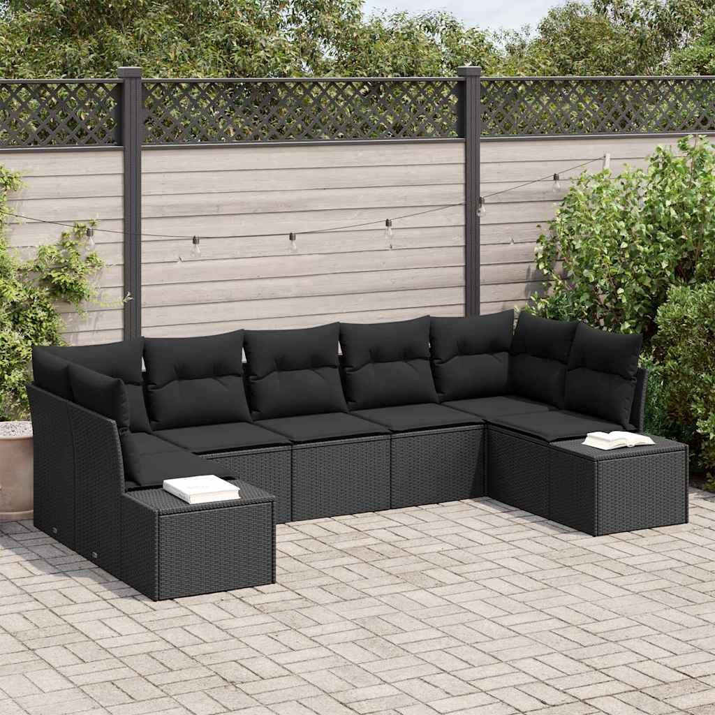 Set Divano da Giardino con cuscino 7 pcs Nero polyrattan | homemem39