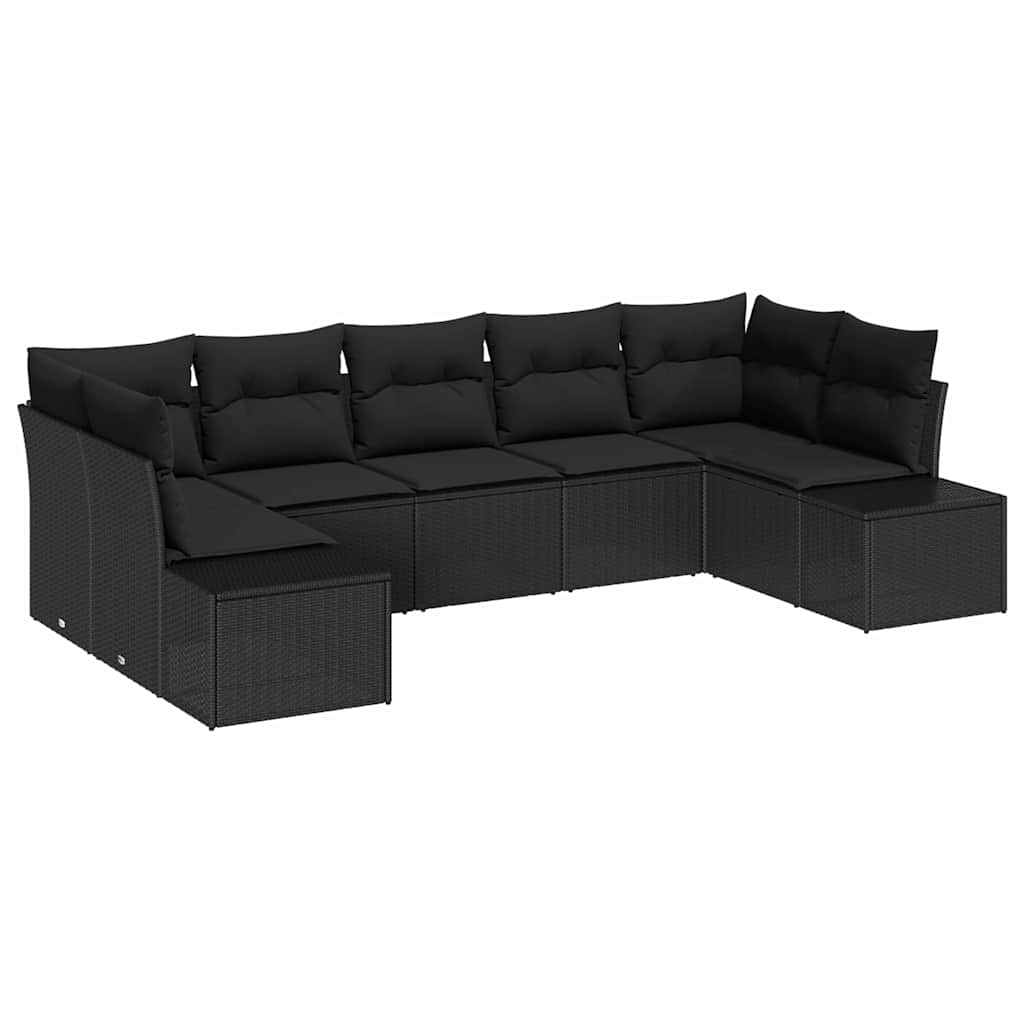 Set Divano da Giardino con cuscino 7 pcs Nero polyrattan | homemem39