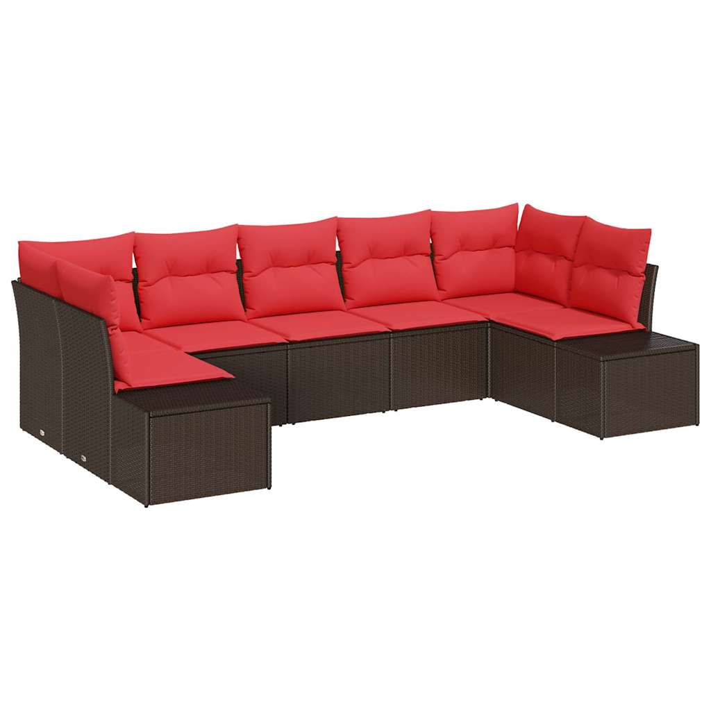 Set Divano da Giardino con cuscino 7 pcs Marrone polyrattan