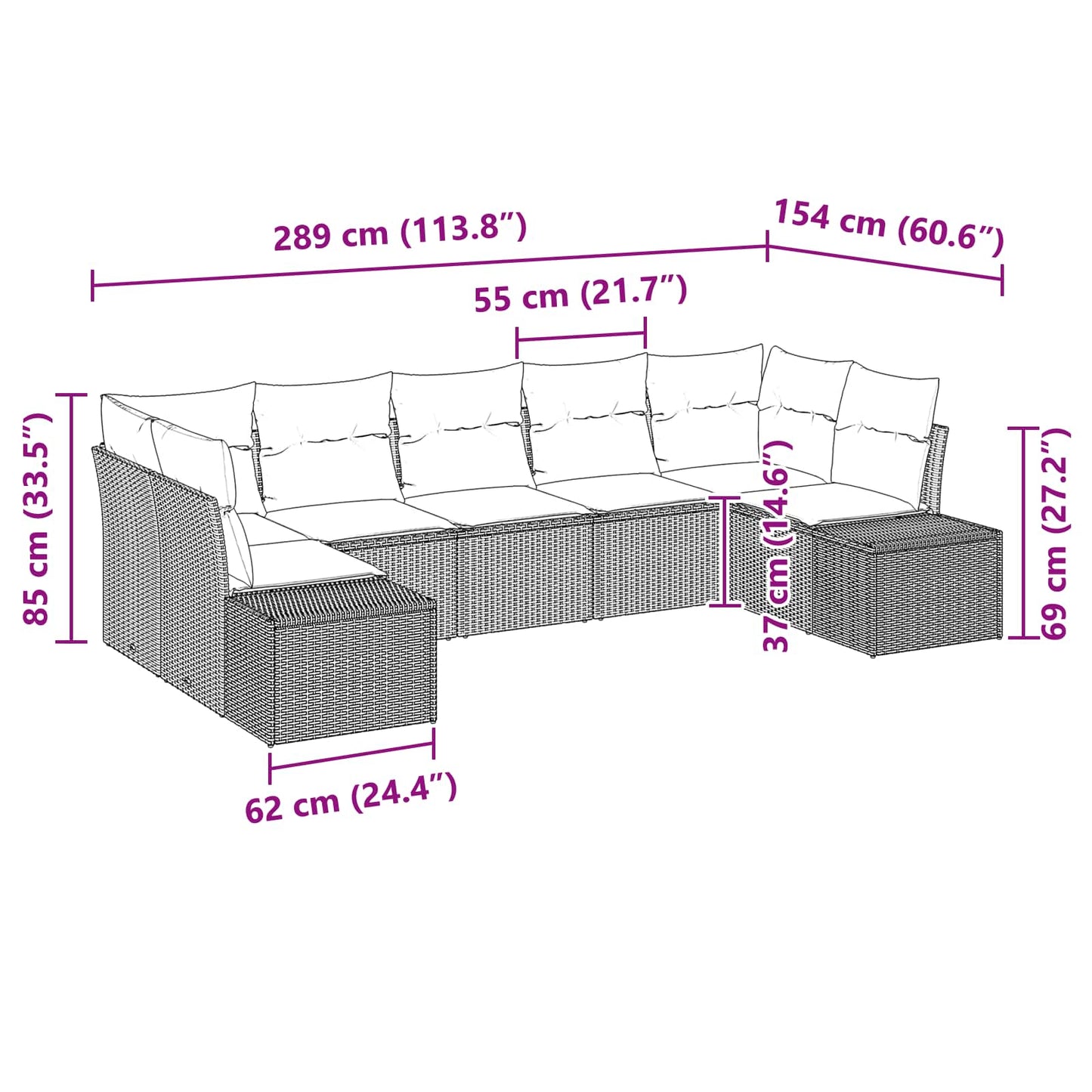 Set Divano da Giardino con cuscino 7 pcs Marrone polyrattan