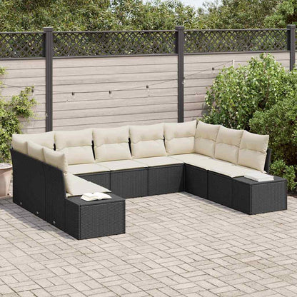 Set Divano da Giardino con cuscino 9 pcs Nero Poly Rattan