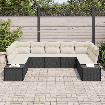 Set Divano da Giardino con cuscino 9 pcs Nero Poly Rattan