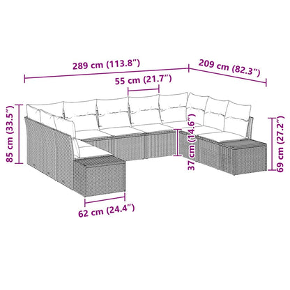 Set Divano da Giardino con cuscino 9 pcs Nero Poly Rattan