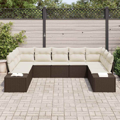 Set Divano da Giardino con cuscino 9 pcs Marrone polyrattan | homemem39