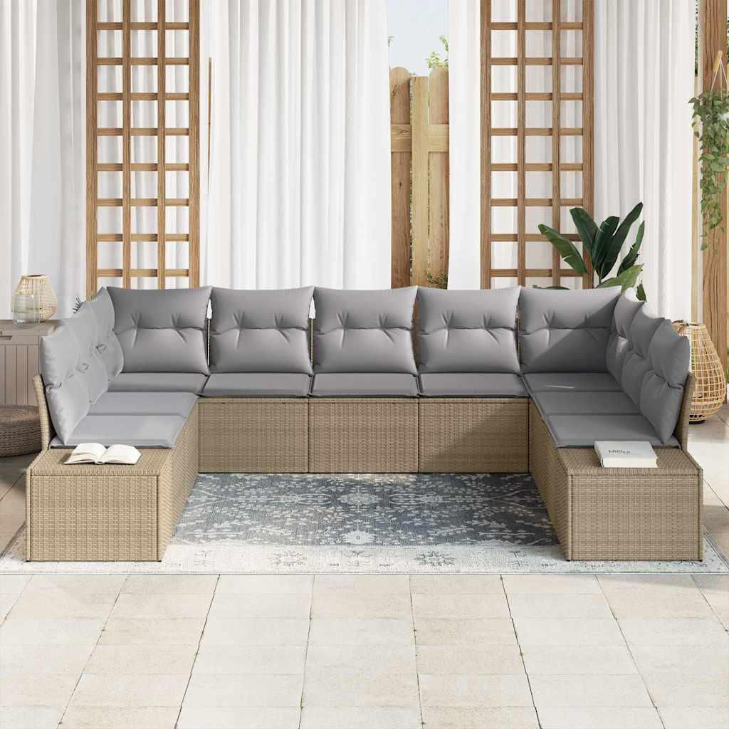 Set Divano da Giardino con cuscino 9 pcs Beige polyrattan | homemem39