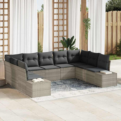 Set Divano da Giardino 9 pcs Grigio chiaro Poly Rattan