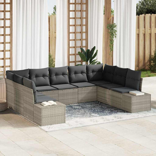 Set Divano da Giardino 9 pcs Grigio chiaro Poly Rattan
