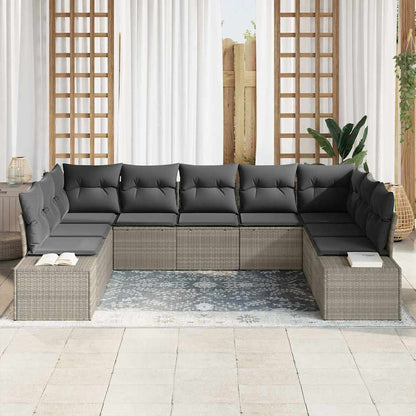 Set Divano da Giardino 9 pcs Grigio chiaro Poly Rattan
