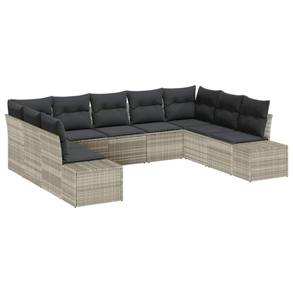 Set Divano da Giardino 9 pcs Grigio chiaro Poly Rattan