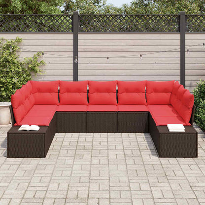 Set Divano da Giardino con cuscino 9 pcs Marrone polyrattan | homemem39