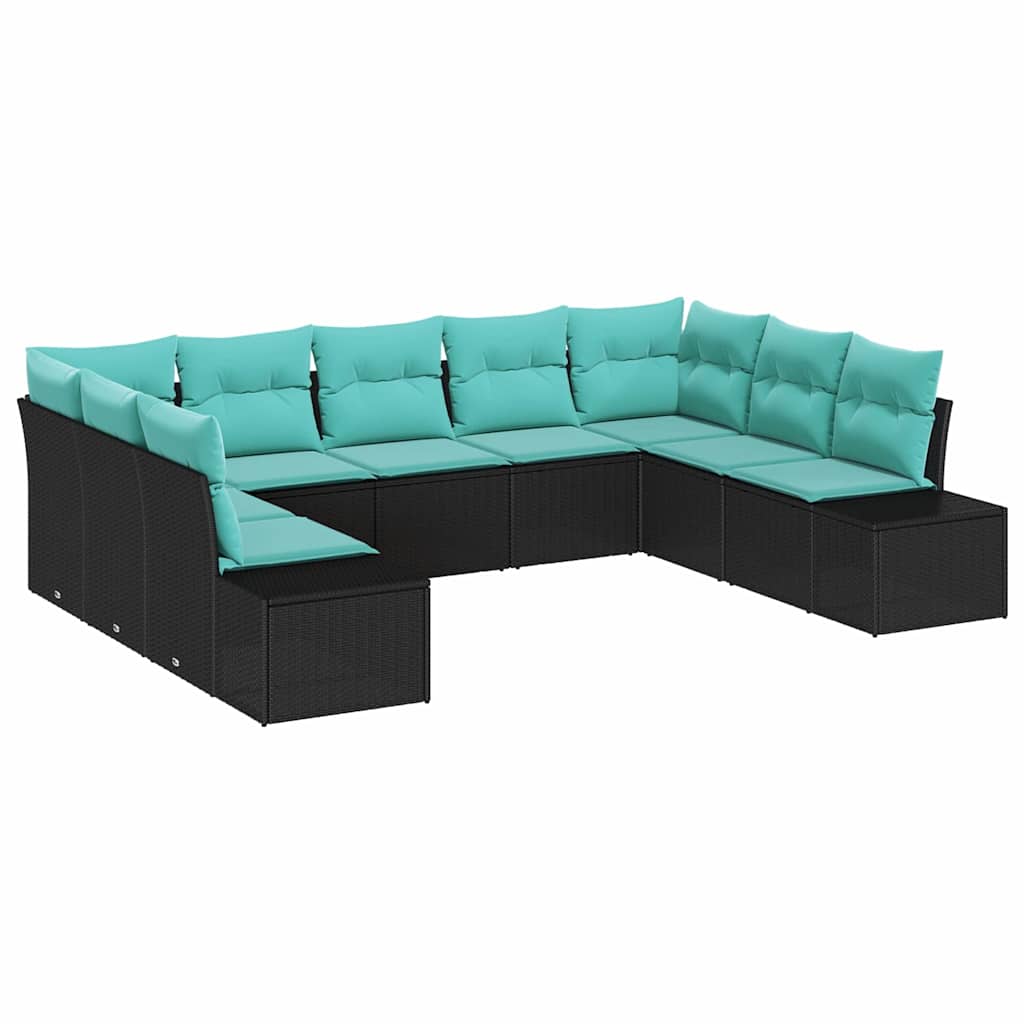 Set Divano da Giardino 9 pz Nero polyrattan | homemem39