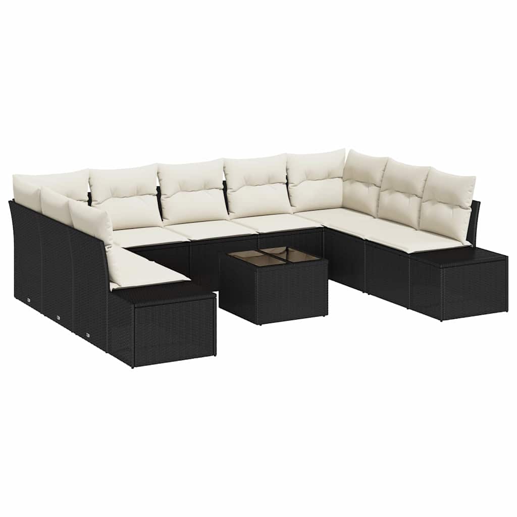 Set Divano da Giardino con cuscino 10 pcs Nero polyrattan | homemem39