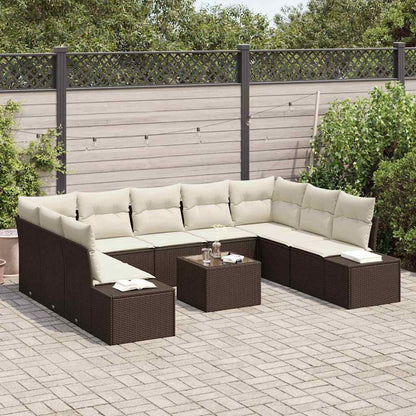 Set Divano da Giardino con cuscino 10 pcs Marrone polyrattan | homemem39