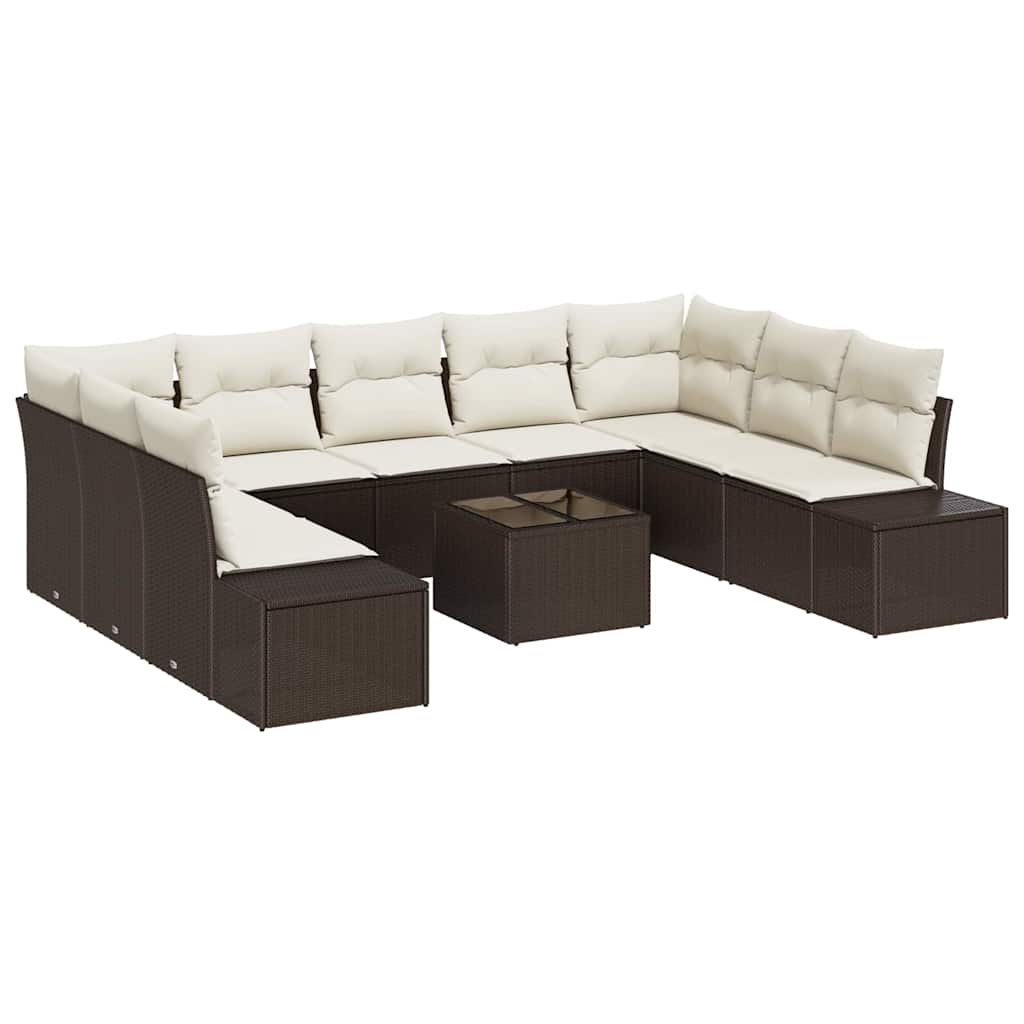 Set Divano da Giardino con cuscino 10 pcs Marrone polyrattan | homemem39