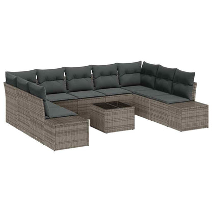 Set Divano da Giardino con cuscino 10 pcs Grigio polyrattan | homemem39