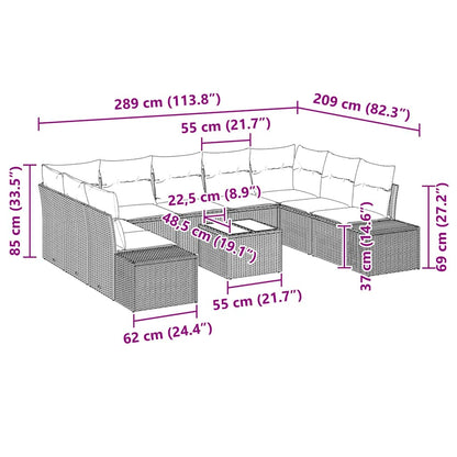 Set Divano da Giardino con cuscino 10 pcs Beige Poly Rattan