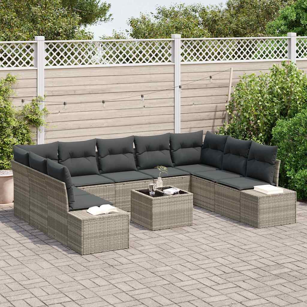 Set Divano da Giardino 10 pcs Grigio chiaro polyrattan | homemem39