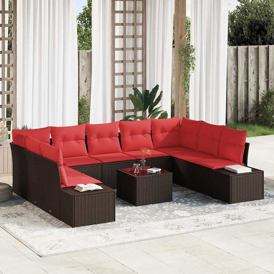 Set Divano da Giardino con cuscino 10 pcs Marrone polyrattan | homemem39