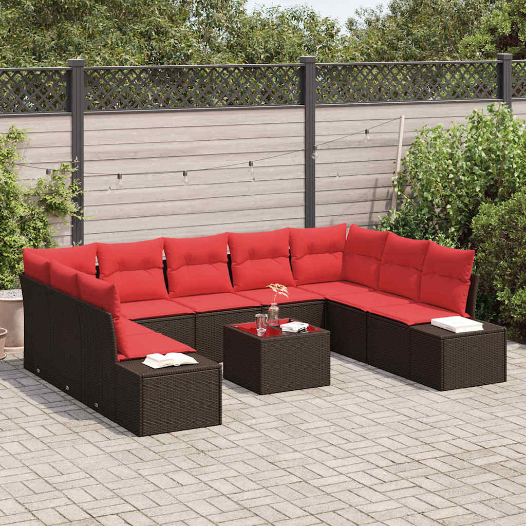 Set Divano da Giardino con cuscino 10 pcs Marrone polyrattan | homemem39