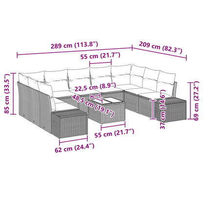 Set Divano da Giardino con cuscino 10 pcs Marrone polyrattan | homemem39