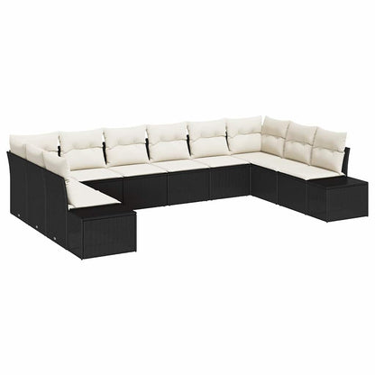Set Divano da Giardino con cuscino 10 pcs Nero polyrattan | homemem39
