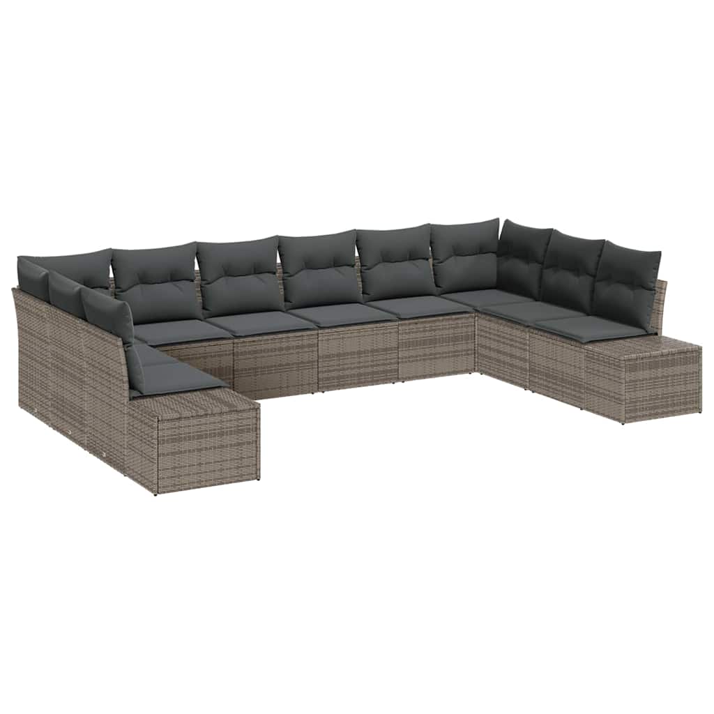 Set Divano da Giardino con cuscino 10 pcs Grigio polyrattan | homemem39