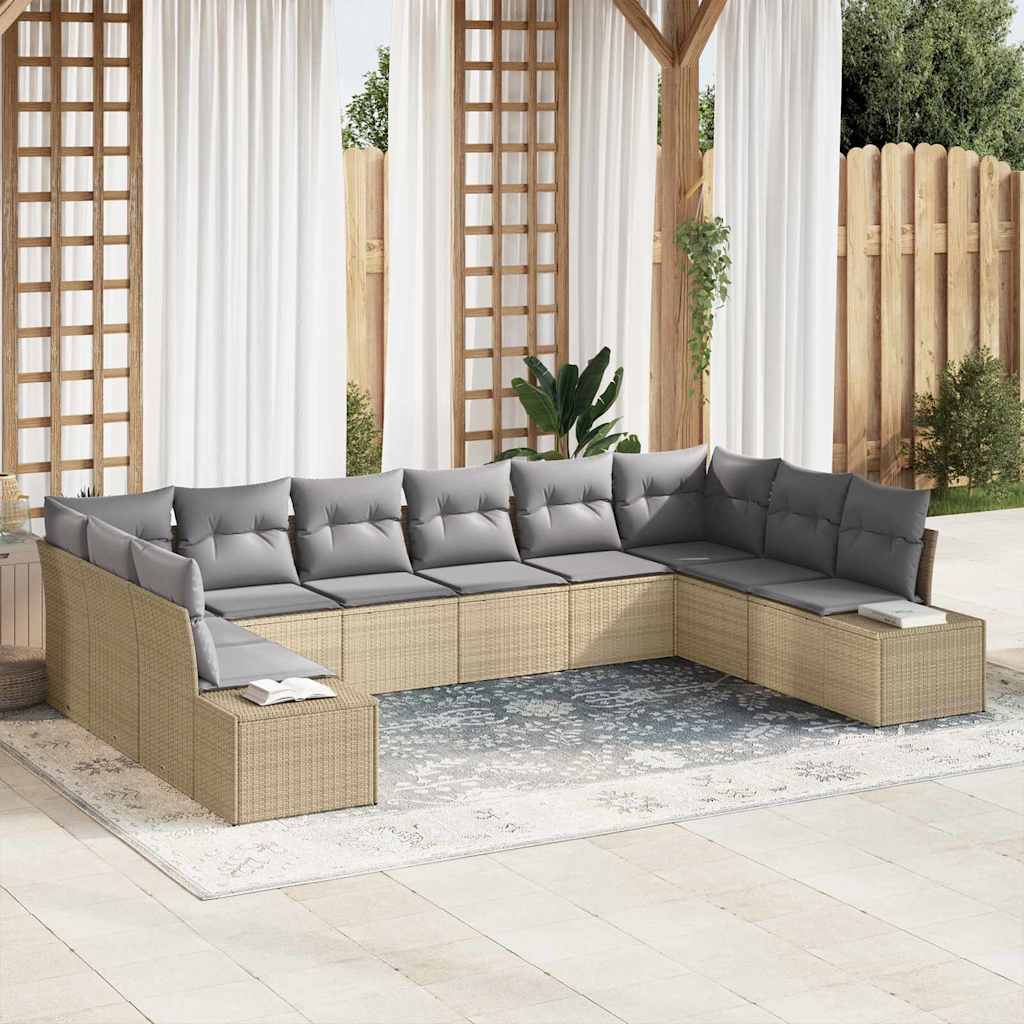 Set Divano da Giardino con cuscino 10 pcs Beige polyrattan | homemem39
