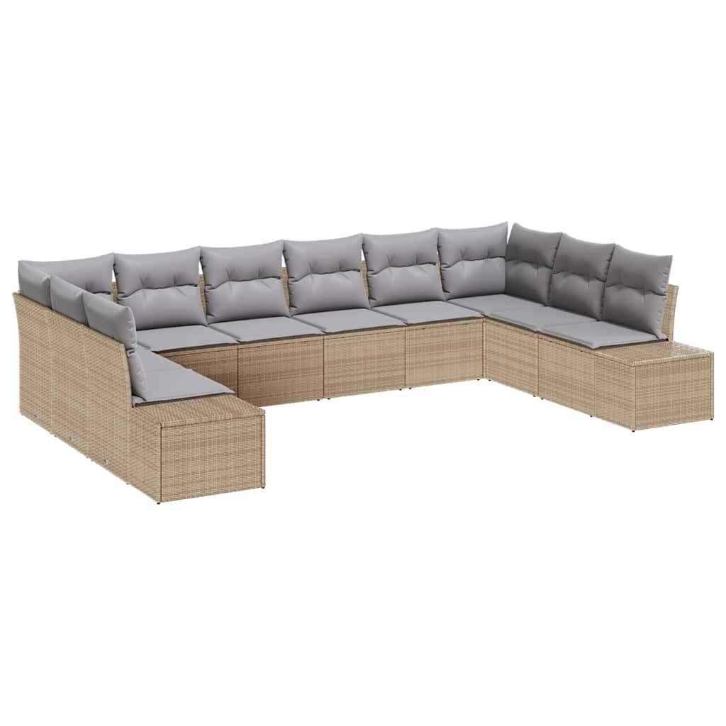 Set Divano da Giardino con cuscino 10 pcs Beige polyrattan | homemem39