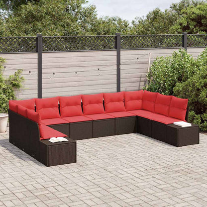 Set Divano da Giardino con cuscino 10 pcs Marrone polyrattan | homemem39