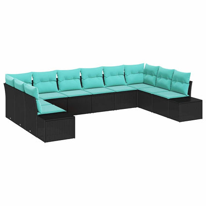 Set Divano da Giardino 10 pz Nero polyrattan